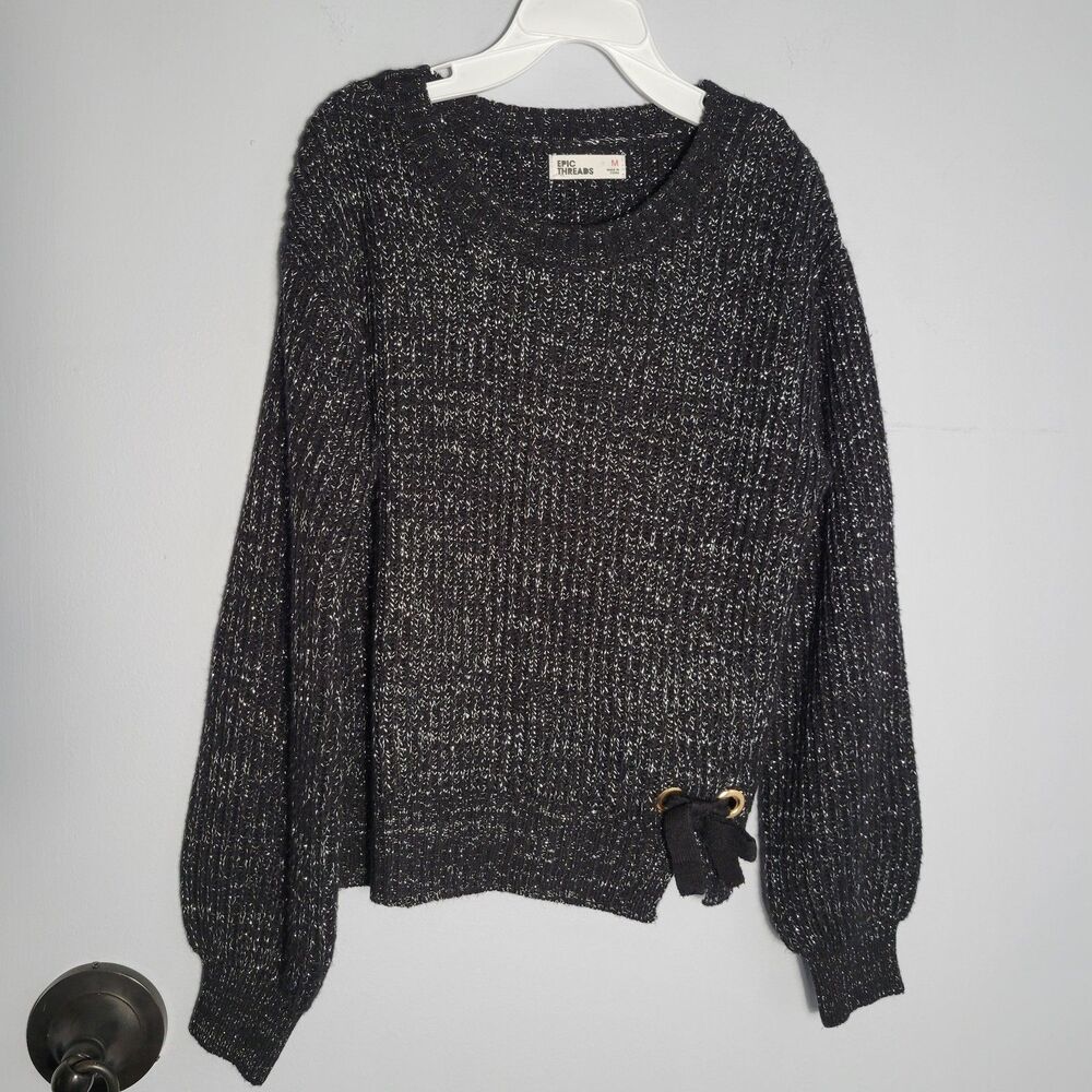 Epic Threads Girls Black Silver Knit Dress Sweater Lace Up Detail Size M 10/12